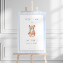 テディベアーボーイクラシックブルーストライプベビーシャワー