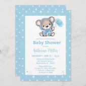 テディベアーボーイズ青ベビーシャワー 招待状 (正面/裏面)