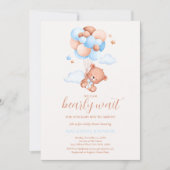 テディベアーボーイブルービー待ちベイビーシャワー 招待状 (正面)