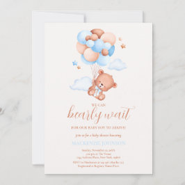 テディベアーボーイブルービー待ちベイビーシャワー 招待状