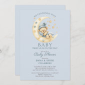 テディベアーボーイブルービー待ちベイビーシャワー 招待状 (正面/裏面)