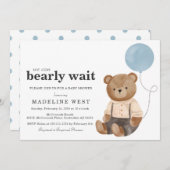 テディベアーボーイブルーベビーシャワー招待状 招待状 (正面/裏面)