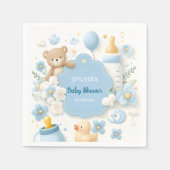テディベアーボーイブルーベビーシャワー スタンダードカクテルナプキン (正面)
