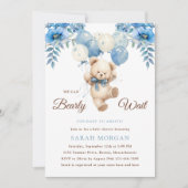 テディベアーボーイブルー | Boho Bearly Wait赤ちゃんシャワー 招待状 (正面)