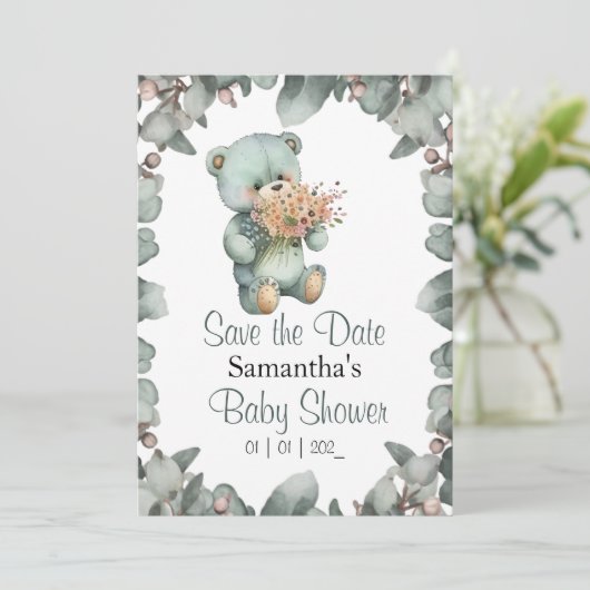 テディベアーボーイ水彩赤ちゃんシャワー 招待状 (スタンド正面)