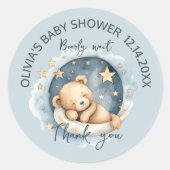 テディベアーボーイ真珠のように待つ赤ちゃんシャワー賛成 ラウンドシール (正面)
