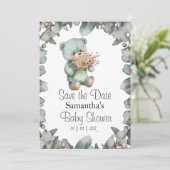 テディベアーボーイ緑ベビーシャワー 招待状 (スタンド正面)