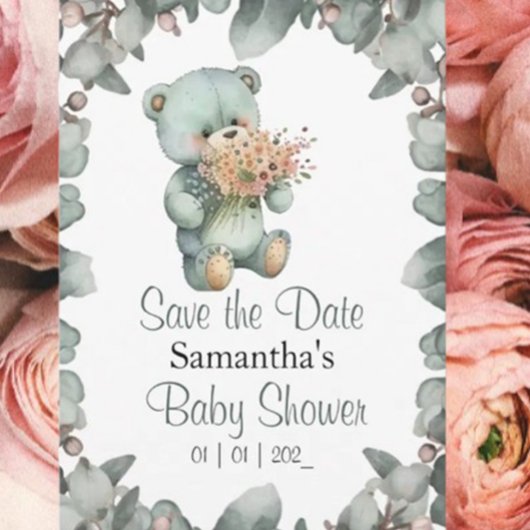 テディベアーボーイ緑ベビーシャワー 招待状