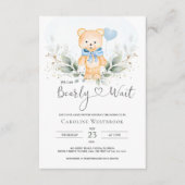 テディベアーボーイ、緑の葉ベビーシャワー エンクロージャーカード (正面)