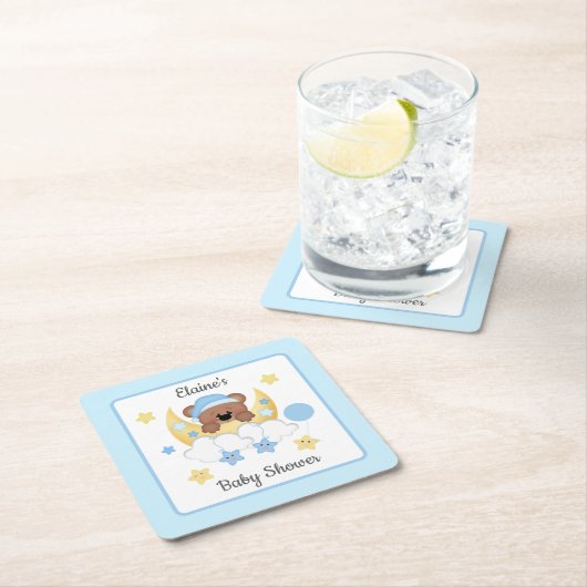 テディベアームーンクラウドスターズスター男の赤ちゃんシャワー スクエアペーパーコースター (インサイチュ)