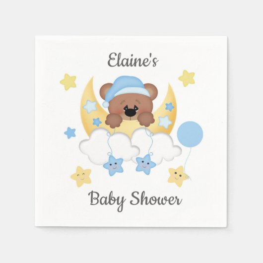 テディベアームーンクラウドスターズスター男の赤ちゃんシャワー スタンダードカクテルナプキン (正面)