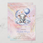 テディベアームーンクラウドレインボーベビーシャワー 招待状 (正面/裏面)