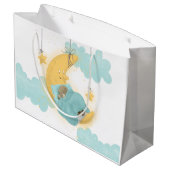 テディベアームーンスターズボーイベビーシャワー ラージペーパーバッグ (裏面アングル)