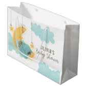 テディベアームーンスターズボーイベビーシャワー ラージペーパーバッグ (正面アングル)