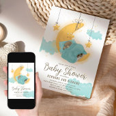 テディベアームーンスターズボーイベビーシャワー 招待状