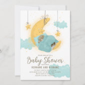 テディベアームーンスターズボーイベビーシャワー 招待状 (正面)