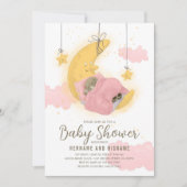 テディベアームーンスターズ女の子ベビーシャワー 招待状 (正面)