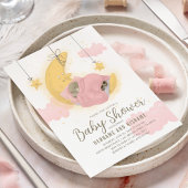 テディベアームーンスターズ女の子ベビーシャワー 招待状