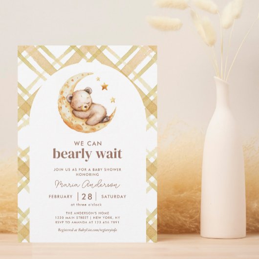 テディベアームーン男女兼用ベビーシャワー 招待状