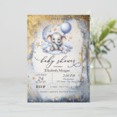 テディベアームーン、星の水の色ベビーシャワー 招待状 (スタンド正面)