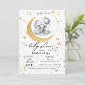 テディベアームーン、星の水の色ベビーシャワー 招待状 (スタンド正面)