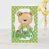 テディベアーメリークリスマス カード (黄色い花)