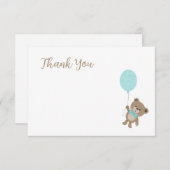 テディベアーライトブルーベビーシャワーありがとう サンキューカード (正面/裏面)