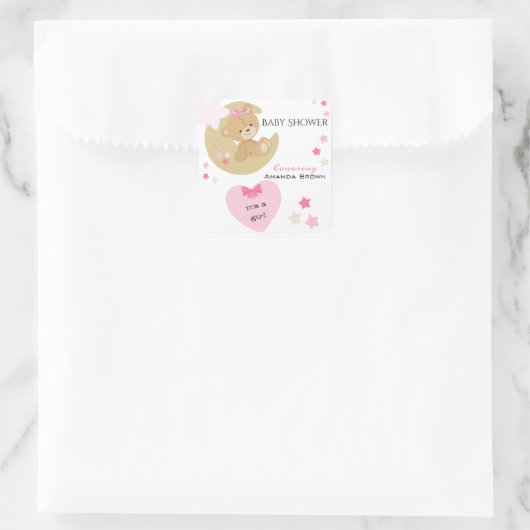 テディベアーラブベビーガールシャワー スクエアシール (バッグ)
