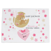 テディベアーラブベビーガールシャワー ラージペーパーバッグ (正面)