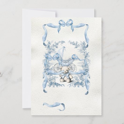 テディベアーリボン弓の水の色ベビーシャワー 招待状 (裏面)