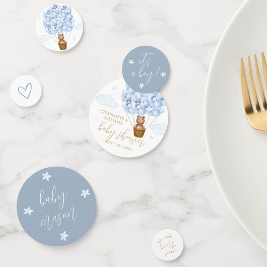 テディベアーリーウェイブルーボーイベビーシャワー コンフェッティ