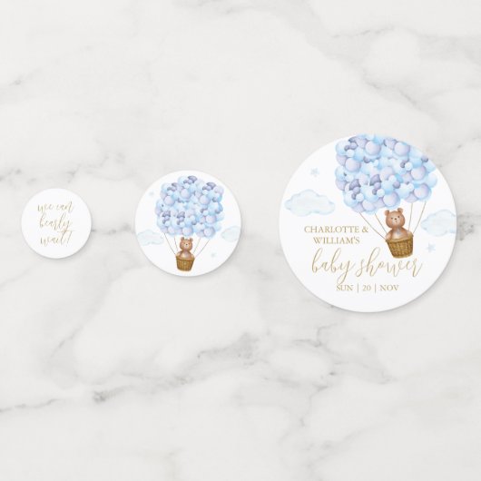 テディベアーリーウェイブルーボーイベビーシャワー コンフェッティ (正面)