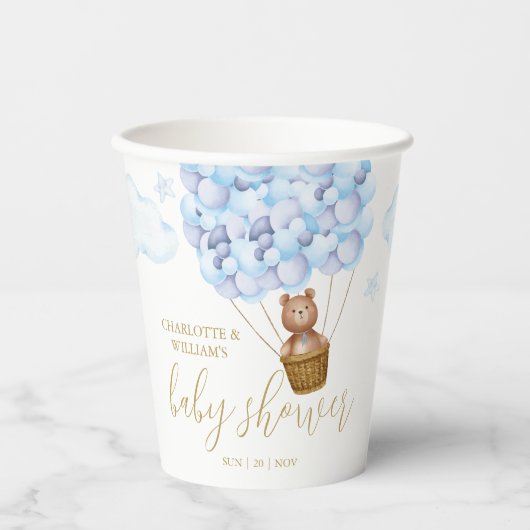 テディベアーリーウェイブルーボーイベビーシャワー 紙コップ (正面)