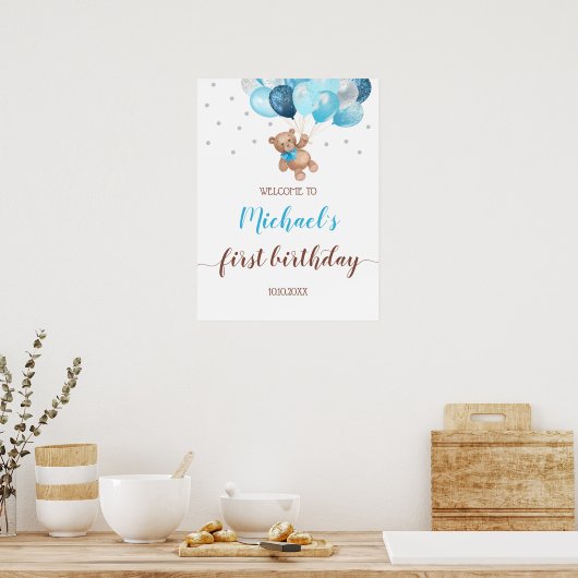 テディベアーリーウエイトウェルカムファースト誕生日 ポスター (キッチン)