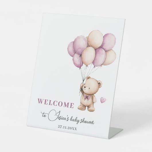 テディベアーリーウエイトパープルベージュバルーン 台座サイン (正面)