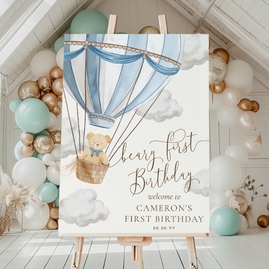テディベアーリーファースト誕生日ウェルカムサイン ポスター