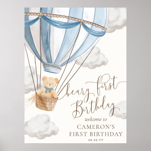 テディベアーリーファースト誕生日ウェルカムサイン ポスター (正面)