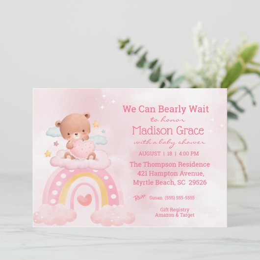 テディベアーレインボーガールズベビーシャワー 招待状 (スタンド正面)