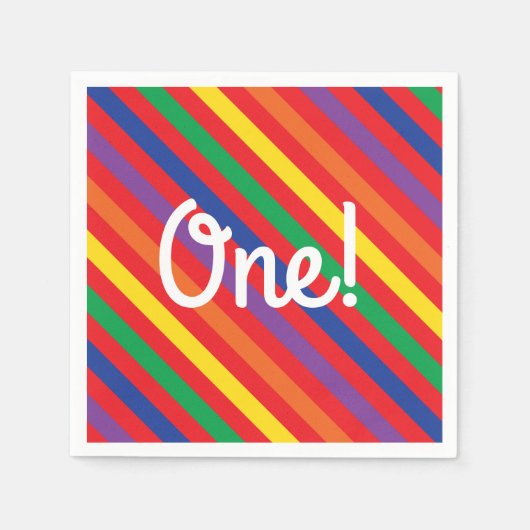 テディベアーレインボーキュート1歳の誕生日パーティー スタンダードカクテルナプキン (正面)