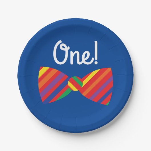 テディベアーレインボーキュート1歳の誕生日パーティー ペーパープレート (正面)