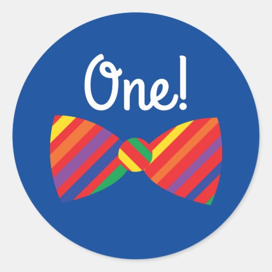 テディベアーレインボーキュート1歳の誕生日パーティー ラウンドシール (正面)