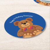 テディベアーレインボーキュート1歳の誕生日パーティー ラウンドペーパーコースター (アングル)