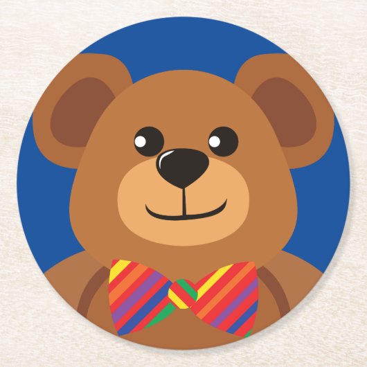 テディベアーレインボーキュート1歳の誕生日パーティー ラウンドペーパーコースター (正面)