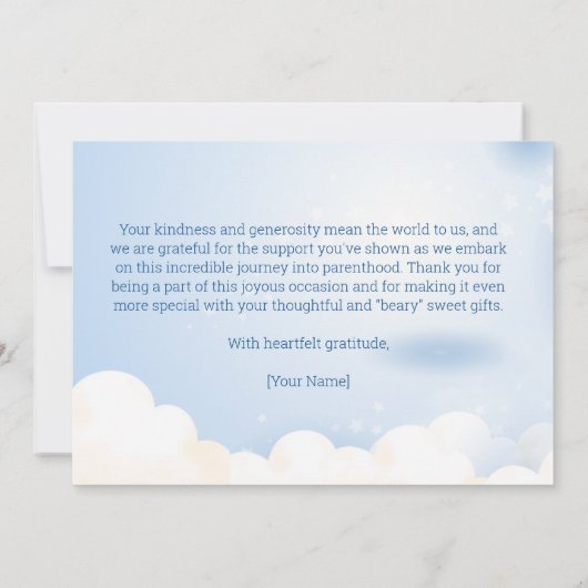 テディベアーレインボーボーイズ赤ちゃんシャワー サンキューカード (裏面)