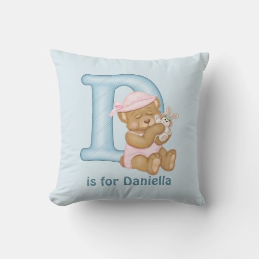 テディベアーレターDモノグラム枕 クッション (正面)