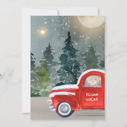 テディベアーレッドトラック冬ベビーシャワー招待状 招待状 (裏面)