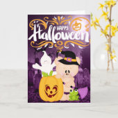 テディベアーロック – ハッピーハローウィン カード (黄色い花)