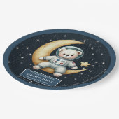 テディベアー宇宙飛行士男の赤ちゃんファースト誕生日プレート ペーパープレート (アングル)