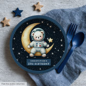 テディベアー宇宙飛行士男の赤ちゃんファースト誕生日プレート ペーパープレート