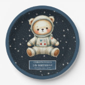 テディベアー宇宙飛行士男の赤ちゃん誕生日紙プレート ペーパープレート (正面)